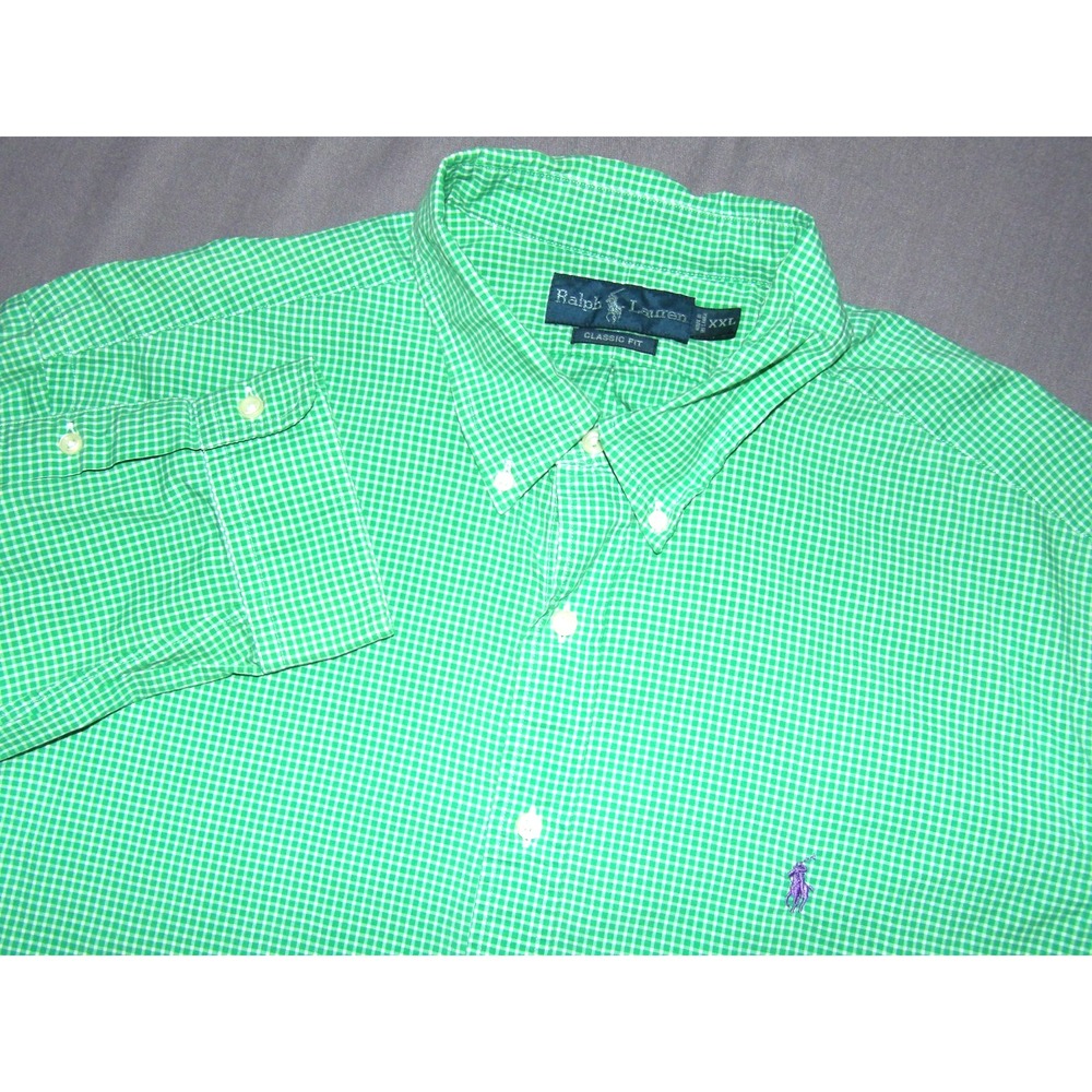 Polo Ralph Lauren Classic Fit Long Sleeved Green Check Button Up Shirt Men's XXL